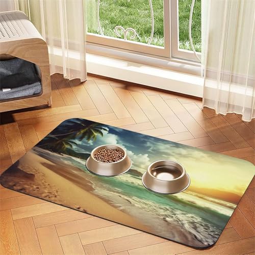 Haustier-Futtermatte mit Sonnenuntergang am Strand, 40 x 60 cm, saugfähige Hundematte für Futter- und Wassernapf, PU-Leder, Katzenfuttermatte, wasserdicht, schnell trocknend, keine Flecken Haustier-Futtermatte mit Sonnenuntergang am Strand, 40 x 60 cm, saugfähige Hundematte für Futter- und Wassernapf, PU-Leder, Katzenfuttermatte, wasserdicht, schnell trocknend, keine Flecken von FHEBNDS