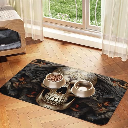 Haustier-Futtermatte mit Totenköpfen, 40 x 60 cm, saugfähige Hundematte für Futter und Wassernapf, PU-Leder, Katzenfuttermatte, wasserdicht, schnell trocknend, Haustier-Tischsets, keine Flecken Haustier-Futtermatte mit Totenköpfen, 40 x 60 cm, saugfähige Hundematte für Futter und Wassernapf, PU-Leder, Katzenfuttermatte, wasserdicht, schnell trocknend, Haustier-Tischsets, keine Flecken von FHEBNDS