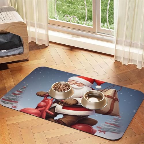 Haustier-Futtermatte mit Weihnachtsmann auf Roller, 40 x 60 cm, saugfähige Hundematte für Futter und Wassernapf, PU-Leder, Katzenfuttermatte, wasserdicht, schnell trocknend, Haustier-Platzsets, keine Haustier-Futtermatte mit Weihnachtsmann auf Roller, 40 x 60 cm, saugfähige Hundematte für Futter und Wassernapf, PU-Leder, Katzenfuttermatte, wasserdicht, schnell trocknend, Haustier-Platzsets, keine von FHEBNDS