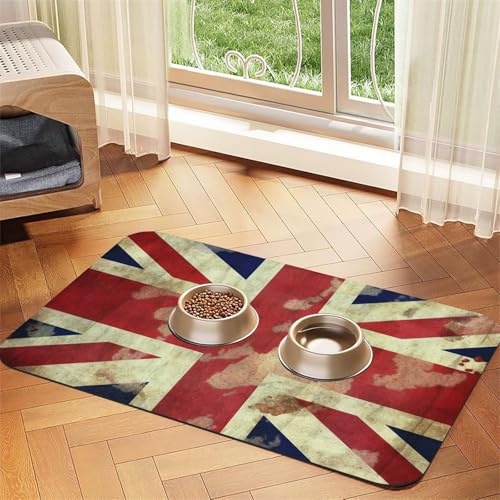 Haustier-Futtermatte mit britischer Flagge, Vintage-Stil, 40 x 60 cm, saugfähige Hundematte für Futter- und Wassernapf, PU-Leder, Katzenfuttermatte, wasserdicht, schnell trocknend, keine Flecken Haustier-Futtermatte mit britischer Flagge, Vintage-Stil, 40 x 60 cm, saugfähige Hundematte für Futter- und Wassernapf, PU-Leder, Katzenfuttermatte, wasserdicht, schnell trocknend, keine Flecken von FHEBNDS