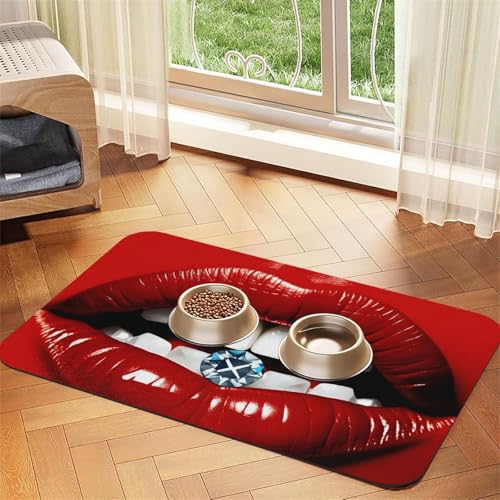 Haustier-Futtermatte mit roten Lippen und Diamanten, 40 x 60 cm, saugfähige Hundematte für Futter und Wassernapf, PU-Leder, Katzenfuttermatte, wasserdicht, schnell trocknend, Haustier-Platzsets, keine Haustier-Futtermatte mit roten Lippen und Diamanten, 40 x 60 cm, saugfähige Hundematte für Futter und Wassernapf, PU-Leder, Katzenfuttermatte, wasserdicht, schnell trocknend, Haustier-Platzsets, keine von FHEBNDS