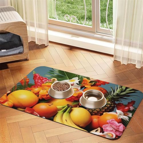 Haustier-Futtermatte mit tropischen Früchten und Blumen, 40 x 60 cm, saugfähige Hundematte für Futter- und Wassernapf, PU-Leder-Katzenfuttermatte, wasserdicht, schnell trocknend, keine Flecken Haustier-Futtermatte mit tropischen Früchten und Blumen, 40 x 60 cm, saugfähige Hundematte für Futter- und Wassernapf, PU-Leder-Katzenfuttermatte, wasserdicht, schnell trocknend, keine Flecken von FHEBNDS