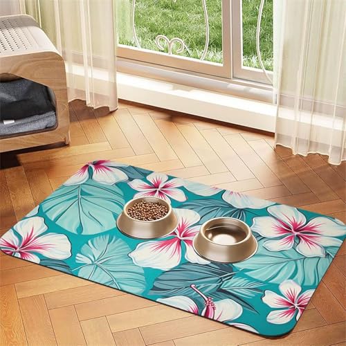 Haustier-Futtermatte mit tropischen Hibiskusblumen, 30 x 45 cm, saugfähige Hundematte für Futter- und Wassernapf, PU-Leder-Katzenfuttermatte, wasserdicht, schnell trocknend, keine Flecken Haustier-Futtermatte mit tropischen Hibiskusblumen, 30 x 45 cm, saugfähige Hundematte für Futter- und Wassernapf, PU-Leder-Katzenfuttermatte, wasserdicht, schnell trocknend, keine Flecken von FHEBNDS