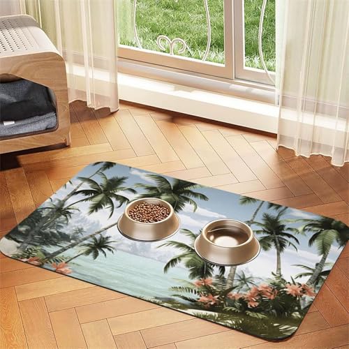 Haustier-Futtermatte mit tropischen Palmen, 40 x 60 cm, saugfähige Hundematte für Futter- und Wassernapf, PU-Leder, Katzenfuttermatte, wasserdicht, schnell trocknend, keine Flecken Haustier-Futtermatte mit tropischen Palmen, 40 x 60 cm, saugfähige Hundematte für Futter- und Wassernapf, PU-Leder, Katzenfuttermatte, wasserdicht, schnell trocknend, keine Flecken von FHEBNDS