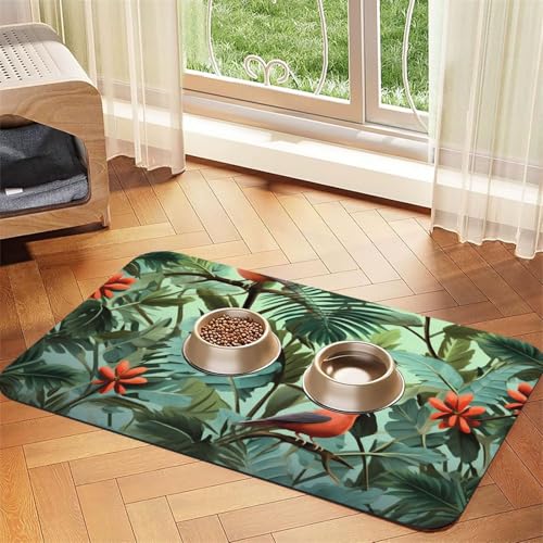 Haustier-Futtermatte mit tropischen Pflanzen, 40 x 60 cm, saugfähige Hundematte für Futter und Wassernapf, PU-Leder, Katzenfuttermatte, wasserdicht, schnell trocknend, Haustier-Tischsets, keine Haustier-Futtermatte mit tropischen Pflanzen, 40 x 60 cm, saugfähige Hundematte für Futter und Wassernapf, PU-Leder, Katzenfuttermatte, wasserdicht, schnell trocknend, Haustier-Tischsets, keine von FHEBNDS