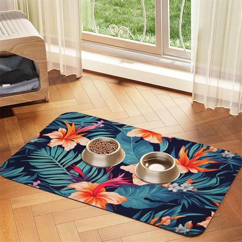 Haustier-Futtermatte mit tropischer Blume, 40 x 60 cm, saugfähige Hundematte für Futter und Wassernapf, PU-Leder, Katzenfuttermatte, wasserdicht, schnell trocknend, keine Flecken Haustier-Futtermatte mit tropischer Blume, 40 x 60 cm, saugfähige Hundematte für Futter und Wassernapf, PU-Leder, Katzenfuttermatte, wasserdicht, schnell trocknend, keine Flecken von FHEBNDS