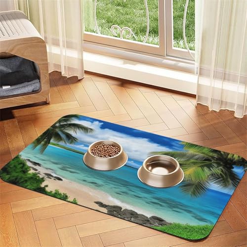 Haustier-Futtermatte mit tropischer Palme, Hawaii, Strand, 40 x 60 cm, saugfähige Hundematte für Futter- und Wassernapf, PU-Leder, Katzenfuttermatte, wasserdicht, schnell trocknend, keine Flecken Haustier-Futtermatte mit tropischer Palme, Hawaii, Strand, 40 x 60 cm, saugfähige Hundematte für Futter- und Wassernapf, PU-Leder, Katzenfuttermatte, wasserdicht, schnell trocknend, keine Flecken von FHEBNDS