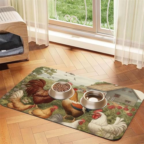 Hühner und Bauernhof-Futtermatte, 30 x 45 cm, saugfähige Hundematte für Futter- und Wassernapf, PU-Leder, Katzenfuttermatte, wasserdicht, schnell trocknend, Haustier-Platzsets, keine Flecken Hühner und Bauernhof-Futtermatte, 30 x 45 cm, saugfähige Hundematte für Futter- und Wassernapf, PU-Leder, Katzenfuttermatte, wasserdicht, schnell trocknend, Haustier-Platzsets, keine Flecken von FHEBNDS