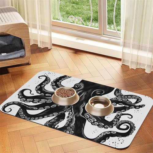 Klassische schwarze Oktopus-Füttermatte, 40 x 60 cm, saugfähige Hundematte für Futter- und Wassernapf, PU-Leder, Katzenfuttermatte, wasserdicht, schnell trocknend, Haustier-Platzsets, keine Flecken Klassische schwarze Oktopus-Füttermatte, 40 x 60 cm, saugfähige Hundematte für Futter- und Wassernapf, PU-Leder, Katzenfuttermatte, wasserdicht, schnell trocknend, Haustier-Platzsets, keine Flecken von FHEBNDS