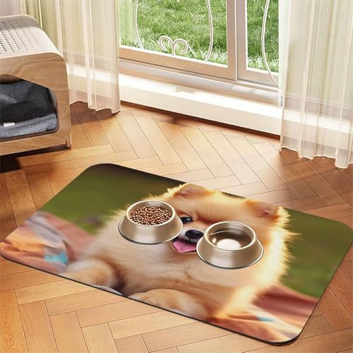 Kurzhaarige Pomeranian Haustier-Füttermatte, 30 x 45 cm, saugfähige Hundematte für Futter- und Wassernapf, PU-Leder, Katzenfuttermatte, wasserdicht, schnell trocknend, Haustier-Platzsets, keine Kurzhaarige Pomeranian Haustier-Füttermatte, 30 x 45 cm, saugfähige Hundematte für Futter- und Wassernapf, PU-Leder, Katzenfuttermatte, wasserdicht, schnell trocknend, Haustier-Platzsets, keine von FHEBNDS