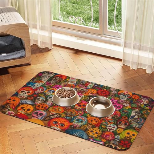 Mexikanische Volkskunst-Füttermatte, 30 x 45 cm, saugfähige Hundematte für Futter- und Wassernapf, PU-Leder, Katzenfuttermatte, wasserdicht, schnell trocknend, Haustier-Tischsets, keine Flecken Mexikanische Volkskunst-Füttermatte, 30 x 45 cm, saugfähige Hundematte für Futter- und Wassernapf, PU-Leder, Katzenfuttermatte, wasserdicht, schnell trocknend, Haustier-Tischsets, keine Flecken von FHEBNDS