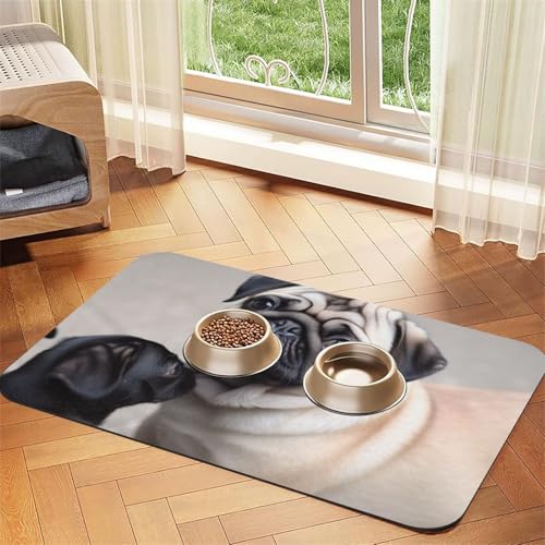 Niedliche Haustier-Futtermatte für Mops, 40 x 60 cm, saugfähige Hundematte für Futter und Wassernapf, PU-Leder, Katzenfuttermatte, wasserdicht, schnell trocknend, Haustier-Platzsets, keine Flecken Niedliche Haustier-Futtermatte für Mops, 40 x 60 cm, saugfähige Hundematte für Futter und Wassernapf, PU-Leder, Katzenfuttermatte, wasserdicht, schnell trocknend, Haustier-Platzsets, keine Flecken von FHEBNDS