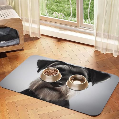 Niedliche Schnauzer-Haustier-Füttermatte, 40 x 60 cm, saugfähige Hundematte für Futter- und Wassernapf, PU-Leder, Katzenfuttermatte, wasserdicht, schnell trocknend, Haustier-Platzsets, keine Flecken Niedliche Schnauzer-Haustier-Füttermatte, 40 x 60 cm, saugfähige Hundematte für Futter- und Wassernapf, PU-Leder, Katzenfuttermatte, wasserdicht, schnell trocknend, Haustier-Platzsets, keine Flecken von FHEBNDS