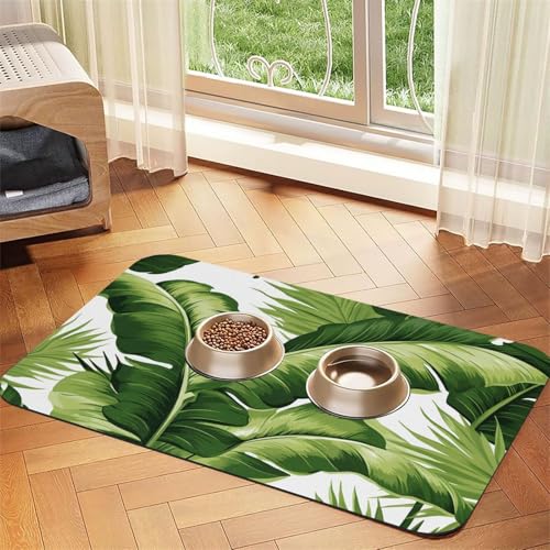 Niedliche grüne Palmenblätter, Haustier-Futtermatte, 30 x 45 cm, saugfähige Hundematte für Futter und Wassernapf, PU-Leder, Katzenfuttermatte, wasserdicht, schnell trocknend, Haustier-Tischsets, keine Niedliche grüne Palmenblätter, Haustier-Futtermatte, 30 x 45 cm, saugfähige Hundematte für Futter und Wassernapf, PU-Leder, Katzenfuttermatte, wasserdicht, schnell trocknend, Haustier-Tischsets, keine von FHEBNDS