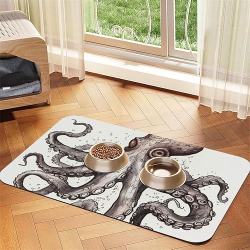 Octopus Futtermatte für Haustiere, 30 x 45 cm, saugfähige Hundematte für Futter und Wassernapf, PU-Leder, Katzenfuttermatte, wasserdicht, schnell trocknend, Haustier-Tischsets, keine Flecken Octopus Futtermatte für Haustiere, 30 x 45 cm, saugfähige Hundematte für Futter und Wassernapf, PU-Leder, Katzenfuttermatte, wasserdicht, schnell trocknend, Haustier-Tischsets, keine Flecken von FHEBNDS