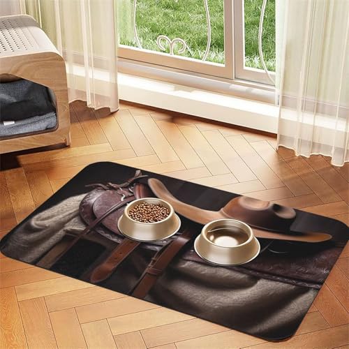 Pferdesattel mit Cowboyhut, Wildtier-Futtermatte, 40 x 60 cm, saugfähige Hundematte für Futter und Wassernapf, PU-Leder, Katzenfuttermatte, wasserdicht, schnell trocknend, Haustier-Platzsets, keine Pferdesattel mit Cowboyhut, Wildtier-Futtermatte, 40 x 60 cm, saugfähige Hundematte für Futter und Wassernapf, PU-Leder, Katzenfuttermatte, wasserdicht, schnell trocknend, Haustier-Platzsets, keine von FHEBNDS