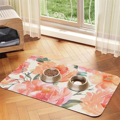 Pfirsich-Pfingstrosen-Futtermatte, 30 x 45 cm, saugfähige Hundematte für Futter- und Wassernapf, PU-Leder, Katzenfuttermatte, wasserdicht, schnell trocknend, Haustier-Tischsets, keine Flecken Pfirsich-Pfingstrosen-Futtermatte, 30 x 45 cm, saugfähige Hundematte für Futter- und Wassernapf, PU-Leder, Katzenfuttermatte, wasserdicht, schnell trocknend, Haustier-Tischsets, keine Flecken von FHEBNDS