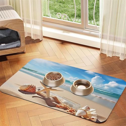 Pretty Beach and Seashell Haustier-Futtermatte, 30 x 45 cm, saugfähige Hundematte für Futter und Wassernapf, PU-Leder, Katzenfuttermatte, wasserdicht, schnell trocknend, Haustier-Platzsets, keine von FHEBNDS