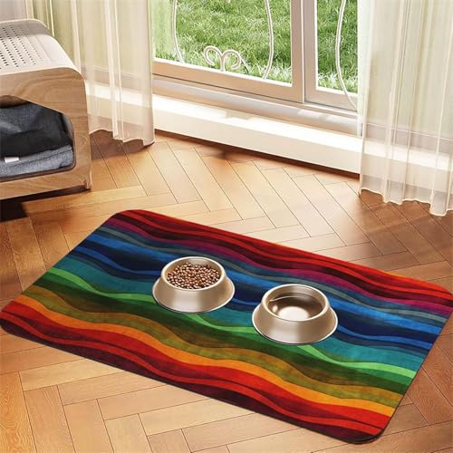 Rainbow Pet Feeding Mat 40x60cm, Absorbent Dog Mat for Food and Water Bowl, PU Leather Cat Food Mat Waterproof Dog Bowl Mats Quick Dry Pet Placemats - No Stains Rainbow Pet Feeding Mat 40x60cm, Absorbent Dog Mat for Food and Water Bowl, PU Leather Cat Food Mat Waterproof Dog Bowl Mats Quick Dry Pet Placemats - No Stains von FHEBNDS