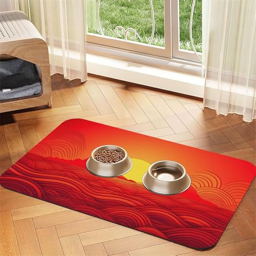 Red Sunrise Haustier-Futtermatte, 40 x 60 cm, saugfähige Hundematte für Futter- und Wassernapf, PU-Leder, Katzenfuttermatte, wasserdicht, schnell trocknend, Haustier-Platzsets, keine Flecken Red Sunrise Haustier-Futtermatte, 40 x 60 cm, saugfähige Hundematte für Futter- und Wassernapf, PU-Leder, Katzenfuttermatte, wasserdicht, schnell trocknend, Haustier-Platzsets, keine Flecken von FHEBNDS