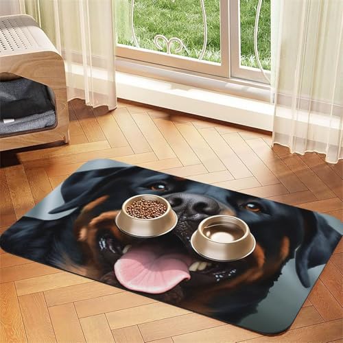 Rottweiler Hunde-Futtermatte mit Zungenkopf für Haustiere, 40 x 60 cm, saugfähige Hundematte für Futter- und Wassernapf, PU-Leder, Katzenfuttermatte, wasserdicht, schnell trocknend, keine Flecken Rottweiler Hunde-Futtermatte mit Zungenkopf für Haustiere, 40 x 60 cm, saugfähige Hundematte für Futter- und Wassernapf, PU-Leder, Katzenfuttermatte, wasserdicht, schnell trocknend, keine Flecken von FHEBNDS