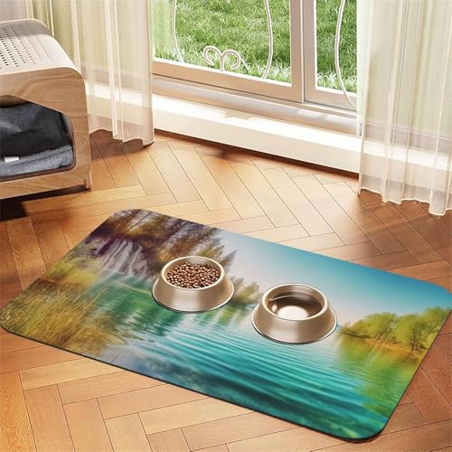 Sauberes Wasser und Seenlandschaft, Haustier-Futtermatte, 40 x 60 cm, saugfähige Hundematte für Futter und Wassernapf, PU-Leder, Katzenfuttermatte, wasserdicht, schnell trocknend, Haustier-Tischsets Sauberes Wasser und Seenlandschaft, Haustier-Futtermatte, 40 x 60 cm, saugfähige Hundematte für Futter und Wassernapf, PU-Leder, Katzenfuttermatte, wasserdicht, schnell trocknend, Haustier-Tischsets von FHEBNDS