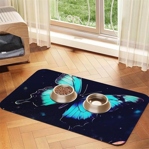 Schmetterlings-Haustier-Futtermatte, 30 x 45 cm, saugfähige Hundematte für Futter- und Wassernapf, PU-Leder, Katzenfuttermatte, wasserdicht, schnell trocknend, Haustier-Tischsets, keine Flecken Schmetterlings-Haustier-Futtermatte, 30 x 45 cm, saugfähige Hundematte für Futter- und Wassernapf, PU-Leder, Katzenfuttermatte, wasserdicht, schnell trocknend, Haustier-Tischsets, keine Flecken von FHEBNDS