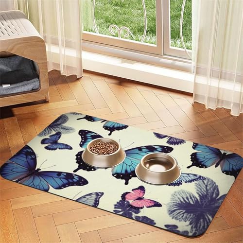 Schmetterlings-Haustier-Futtermatte, 30 x 45 cm, saugfähige Hundematte für Futter- und Wassernapf, PU-Leder, Katzenfuttermatte, wasserdicht, schnell trocknend, Haustier-Tischsets, keine Flecken Schmetterlings-Haustier-Futtermatte, 30 x 45 cm, saugfähige Hundematte für Futter- und Wassernapf, PU-Leder, Katzenfuttermatte, wasserdicht, schnell trocknend, Haustier-Tischsets, keine Flecken von FHEBNDS