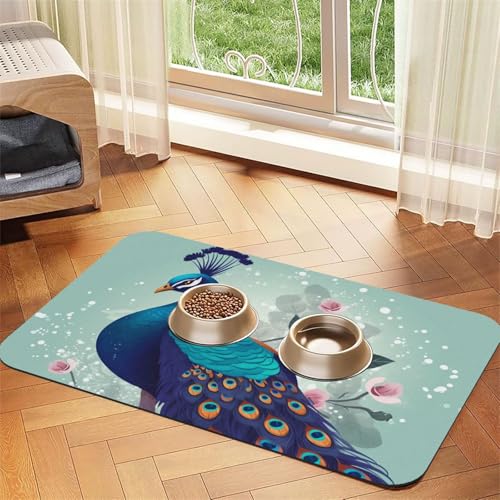 Schöne Pfauen- und Blumenfuttermatte, 40 x 60 cm, saugfähige Hundematte für Futter- und Wassernapf, PU-Leder, Katzenfuttermatte, wasserdicht, schnell trocknend, Haustier-Platzsets, keine Flecken Schöne Pfauen- und Blumenfuttermatte, 40 x 60 cm, saugfähige Hundematte für Futter- und Wassernapf, PU-Leder, Katzenfuttermatte, wasserdicht, schnell trocknend, Haustier-Platzsets, keine Flecken von FHEBNDS