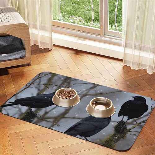 Schwarze Krähenvögel, Haustier-Futtermatte, 40 x 60 cm, saugfähige Hundematte für Futter und Wassernapf, PU-Leder, Katzenfuttermatte, wasserdicht, schnell trocknend, Haustier-Platzsets, keine Flecken Schwarze Krähenvögel, Haustier-Futtermatte, 40 x 60 cm, saugfähige Hundematte für Futter und Wassernapf, PU-Leder, Katzenfuttermatte, wasserdicht, schnell trocknend, Haustier-Platzsets, keine Flecken von FHEBNDS