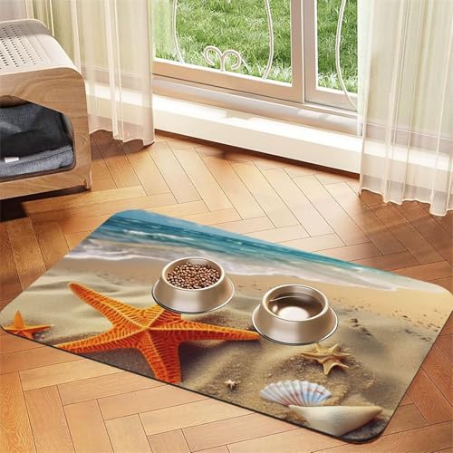 Sea Beach Seestern Haustier-Futtermatte, 40 x 60 cm, saugfähige Hundematte für Futter und Wassernapf, PU-Leder, Katzenfuttermatte, wasserdicht, schnell trocknend, Haustier-Platzsets, keine Flecken Sea Beach Seestern Haustier-Futtermatte, 40 x 60 cm, saugfähige Hundematte für Futter und Wassernapf, PU-Leder, Katzenfuttermatte, wasserdicht, schnell trocknend, Haustier-Platzsets, keine Flecken von FHEBNDS