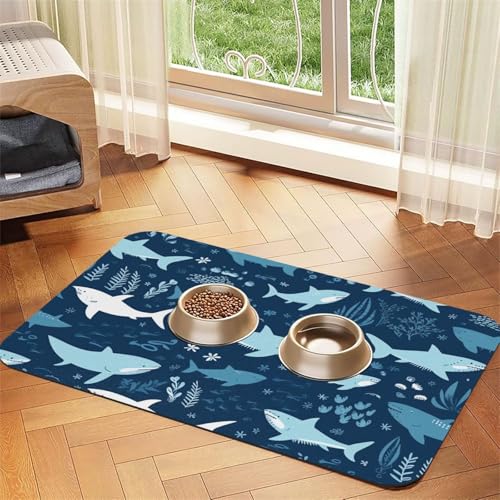 Sharks Haustier-Futtermatte, 40 x 60 cm, saugfähige Hundematte für Futter- und Wassernapf, PU-Leder, Katzenfuttermatte, wasserdicht, schnell trocknend, Haustier-Tischsets, keine Flecken Sharks Haustier-Futtermatte, 40 x 60 cm, saugfähige Hundematte für Futter- und Wassernapf, PU-Leder, Katzenfuttermatte, wasserdicht, schnell trocknend, Haustier-Tischsets, keine Flecken von FHEBNDS