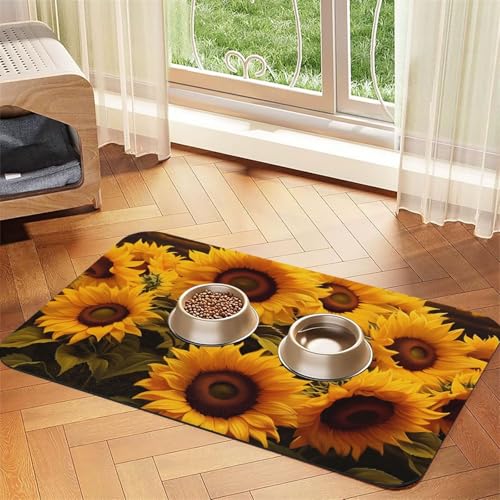 Sonnenblumen-Haustier-Futtermatte, 40 x 60 cm, saugfähige Hundematte für Futter- und Wassernapf, PU-Leder, Katzenfuttermatte, wasserdicht, schnell trocknend, Haustier-Tischsets, keine Flecken Sonnenblumen-Haustier-Futtermatte, 40 x 60 cm, saugfähige Hundematte für Futter- und Wassernapf, PU-Leder, Katzenfuttermatte, wasserdicht, schnell trocknend, Haustier-Tischsets, keine Flecken von FHEBNDS