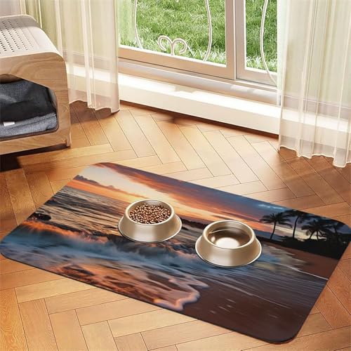 Strand-Maui, Hawaii, Sonnenuntergang, Meereswellen, Wolken, Haustier-Futtermatte, 40 x 60 cm, saugfähige Hundematte für Futter und Wassernapf, PU-Leder, Katzenfuttermatte, wasserdicht, schnell Strand-Maui, Hawaii, Sonnenuntergang, Meereswellen, Wolken, Haustier-Futtermatte, 40 x 60 cm, saugfähige Hundematte für Futter und Wassernapf, PU-Leder, Katzenfuttermatte, wasserdicht, schnell von FHEBNDS