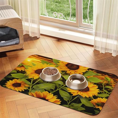 Sun Flower Haustier-Füttermatte, 30 x 45 cm, saugfähige Hundematte für Futter und Wassernapf, PU-Leder, Katzenfuttermatte, wasserdicht, schnell trocknend, Haustier-Tischsets, keine Flecken Sun Flower Haustier-Füttermatte, 30 x 45 cm, saugfähige Hundematte für Futter und Wassernapf, PU-Leder, Katzenfuttermatte, wasserdicht, schnell trocknend, Haustier-Tischsets, keine Flecken von FHEBNDS