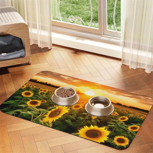 Sunflower Field Sunset Pet Feeding Mat 30x45cm, Absorbent Dog Mat for Food and Water Bowl, PU Leather Cat Food Mat Waterproof Dog Bowl Mats Quick Dry Pet Placemats - No Stains von FHEBNDS