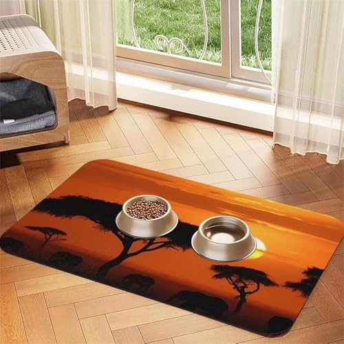 Sunset African Savanna Pet Feeding Mat 40x60cm, Absorbent Dog Mat for Food and Water Bowl, PU Leather Cat Food Mat Waterproof Dog Bowl Mats Quick Dry Pet Placemats - No Stains Sunset African Savanna Pet Feeding Mat 40x60cm, Absorbent Dog Mat for Food and Water Bowl, PU Leather Cat Food Mat Waterproof Dog Bowl Mats Quick Dry Pet Placemats - No Stains von FHEBNDS