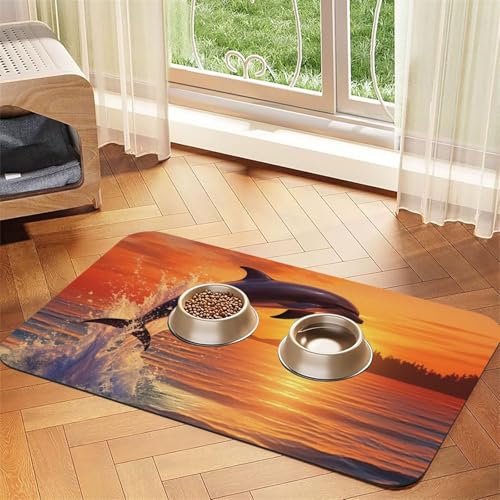 Sunset Delphin Pet Feeding Mat 30x45cm, Absorbent Dog Mat for Food and Water Bowl, PU Leather Cat Food Mat Waterproof Dog Bowl Mats Quick Dry Pet Placemats - No Stains Sunset Delphin Pet Feeding Mat 30x45cm, Absorbent Dog Mat for Food and Water Bowl, PU Leather Cat Food Mat Waterproof Dog Bowl Mats Quick Dry Pet Placemats - No Stains von FHEBNDS