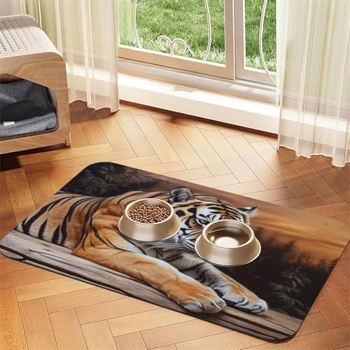 Tiger liegend auf Holz, 40 x 60 cm, saugfähige Hundematte für Futter- und Wassernapf, PU-Leder-Katzenfuttermatte, wasserdicht, schnell trocknend, Haustier-Platzsets, keine Flecken Tiger liegend auf Holz, 40 x 60 cm, saugfähige Hundematte für Futter- und Wassernapf, PU-Leder-Katzenfuttermatte, wasserdicht, schnell trocknend, Haustier-Platzsets, keine Flecken von FHEBNDS
