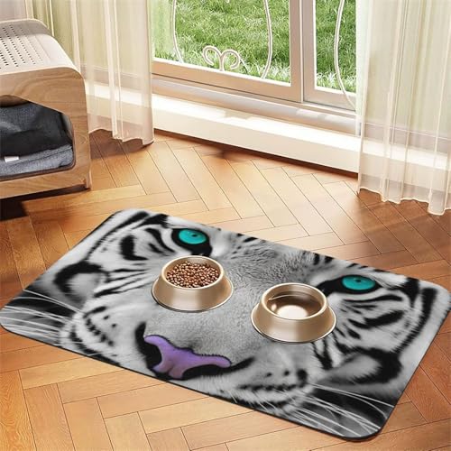 Tiger mit blaugrünen Augen, 40 x 60 cm, saugfähige Hundematte für Futter und Wassernapf, PU-Leder, Katzenfuttermatte, wasserdicht, schnell trocknend, Haustier-Platzsets, keine Flecken Tiger mit blaugrünen Augen, 40 x 60 cm, saugfähige Hundematte für Futter und Wassernapf, PU-Leder, Katzenfuttermatte, wasserdicht, schnell trocknend, Haustier-Platzsets, keine Flecken von FHEBNDS