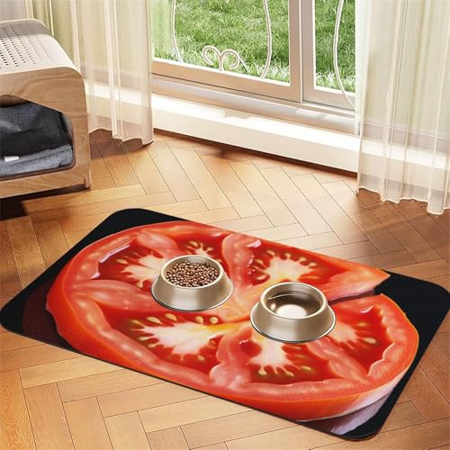 Tomatenscheiben-Füttermatte, 30 x 45 cm, saugfähige Hundematte für Futter- und Wassernapf, PU-Leder, Katzenfuttermatte, wasserdicht, schnell trocknend, Haustier-Tischsets, keine Flecken Tomatenscheiben-Füttermatte, 30 x 45 cm, saugfähige Hundematte für Futter- und Wassernapf, PU-Leder, Katzenfuttermatte, wasserdicht, schnell trocknend, Haustier-Tischsets, keine Flecken von FHEBNDS