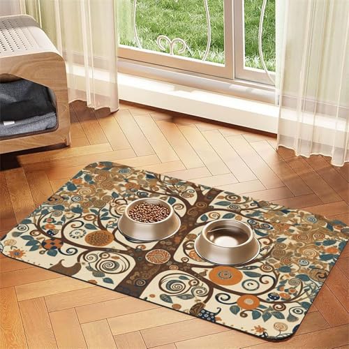 Tree of Life Haustier-Futtermatte, 40 x 60 cm, saugfähige Hundematte für Futter- und Wassernapf, PU-Leder, Katzenfuttermatte, wasserdicht, schnell trocknend, Haustier-Tischsets, keine Flecken von FHEBNDS