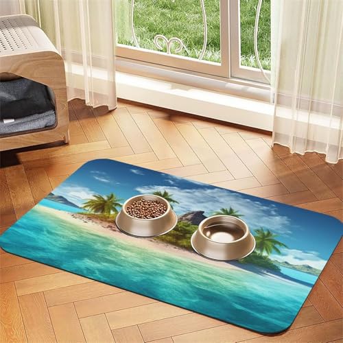 Tropical Island Haustier-Futtermatte, 30 x 45 cm, saugfähige Hundematte für Futter und Wassernapf, PU-Leder, Katzenfuttermatte, wasserdicht, schnell trocknend, Haustier-Tischsets, keine Flecken Tropical Island Haustier-Futtermatte, 30 x 45 cm, saugfähige Hundematte für Futter und Wassernapf, PU-Leder, Katzenfuttermatte, wasserdicht, schnell trocknend, Haustier-Tischsets, keine Flecken von FHEBNDS