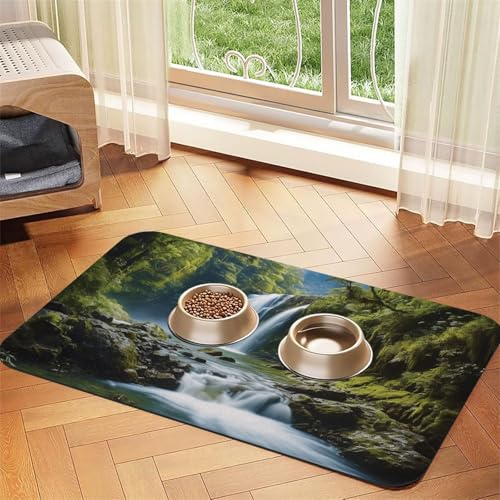 Wasserfall-Landschaftsmalerei, Haustier-Futtermatte, 30 x 45 cm, saugfähige Hundematte für Futter und Wassernapf, PU-Leder, Katzenfuttermatte, wasserdicht, schnell trocknend, Haustier-Platzsets, keine Wasserfall-Landschaftsmalerei, Haustier-Futtermatte, 30 x 45 cm, saugfähige Hundematte für Futter und Wassernapf, PU-Leder, Katzenfuttermatte, wasserdicht, schnell trocknend, Haustier-Platzsets, keine von FHEBNDS