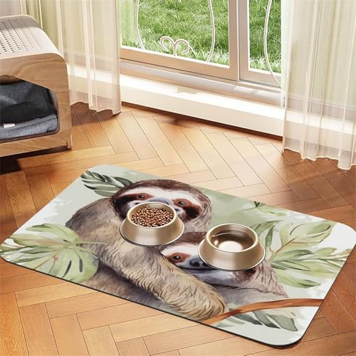 Wasserfarben-Faultier-Futtermatte, 40 x 60 cm, saugfähige Hundematte für Futter und Wassernapf, PU-Leder, Katzenfuttermatte, wasserdicht, schnell trocknend, Haustier-Platzsets, keine Flecken Wasserfarben-Faultier-Futtermatte, 40 x 60 cm, saugfähige Hundematte für Futter und Wassernapf, PU-Leder, Katzenfuttermatte, wasserdicht, schnell trocknend, Haustier-Platzsets, keine Flecken von FHEBNDS