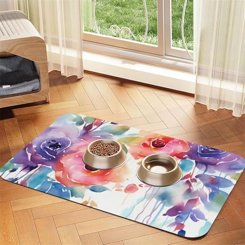 Wasserfarben-Futtermatte mit Blumenmuster, 30 x 45 cm, saugfähige Hundematte für Futter und Wassernapf, PU-Leder, Katzenfuttermatte, wasserdicht, schnell trocknend, Haustier-Platzsets, keine Flecken Wasserfarben-Futtermatte mit Blumenmuster, 30 x 45 cm, saugfähige Hundematte für Futter und Wassernapf, PU-Leder, Katzenfuttermatte, wasserdicht, schnell trocknend, Haustier-Platzsets, keine Flecken von FHEBNDS