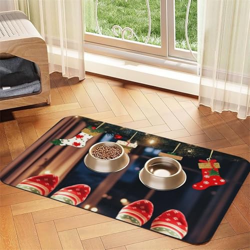 Weihnachtssocken für Weihnachten, Party, Haustier-Füttermatte, 30 x 45 cm, saugfähige Hundematte für Futter und Wassernapf, PU-Leder, Katzenfuttermatte, wasserdicht, schnell trocknend Weihnachtssocken für Weihnachten, Party, Haustier-Füttermatte, 30 x 45 cm, saugfähige Hundematte für Futter und Wassernapf, PU-Leder, Katzenfuttermatte, wasserdicht, schnell trocknend von FHEBNDS