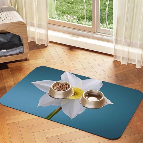Weiße Narzissen-Futtermatte, 40 x 60 cm, saugfähige Hundematte für Futter- und Wassernapf, PU-Leder, Katzenfuttermatte, wasserdicht, schnell trocknend, Haustier-Platzsets, keine Flecken Weiße Narzissen-Futtermatte, 40 x 60 cm, saugfähige Hundematte für Futter- und Wassernapf, PU-Leder, Katzenfuttermatte, wasserdicht, schnell trocknend, Haustier-Platzsets, keine Flecken von FHEBNDS