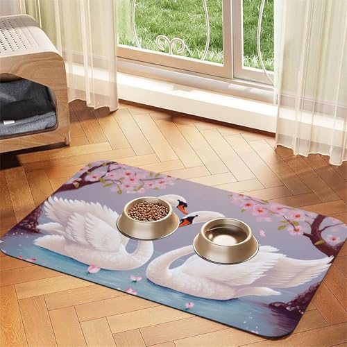 Weiße Schwäne mit Blumenbaum, 40 x 60 cm, saugfähige Hundematte für Futter- und Wassernapf, PU-Leder-Katzenfuttermatte, wasserdicht, schnell trocknend, Haustier-Tischsets, keine Flecken Weiße Schwäne mit Blumenbaum, 40 x 60 cm, saugfähige Hundematte für Futter- und Wassernapf, PU-Leder-Katzenfuttermatte, wasserdicht, schnell trocknend, Haustier-Tischsets, keine Flecken von FHEBNDS