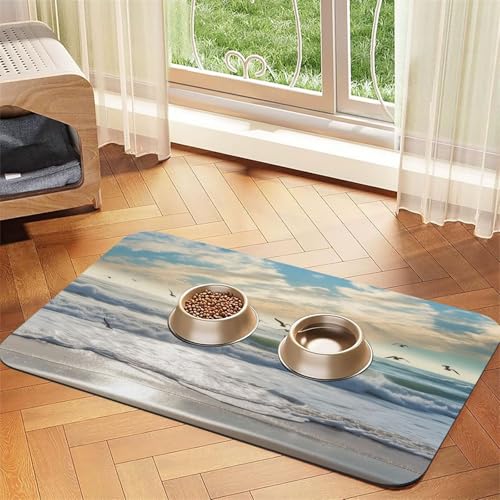 Wellen am Strand mit Meeresvögeln, Haustier-Futtermatte, 30 x 45 cm, saugfähige Hundematte für Futter- und Wassernapf, PU-Leder, Katzenfuttermatte, wasserdicht, schnell trocknend, Haustier-Platzsets Wellen am Strand mit Meeresvögeln, Haustier-Futtermatte, 30 x 45 cm, saugfähige Hundematte für Futter- und Wassernapf, PU-Leder, Katzenfuttermatte, wasserdicht, schnell trocknend, Haustier-Platzsets von FHEBNDS